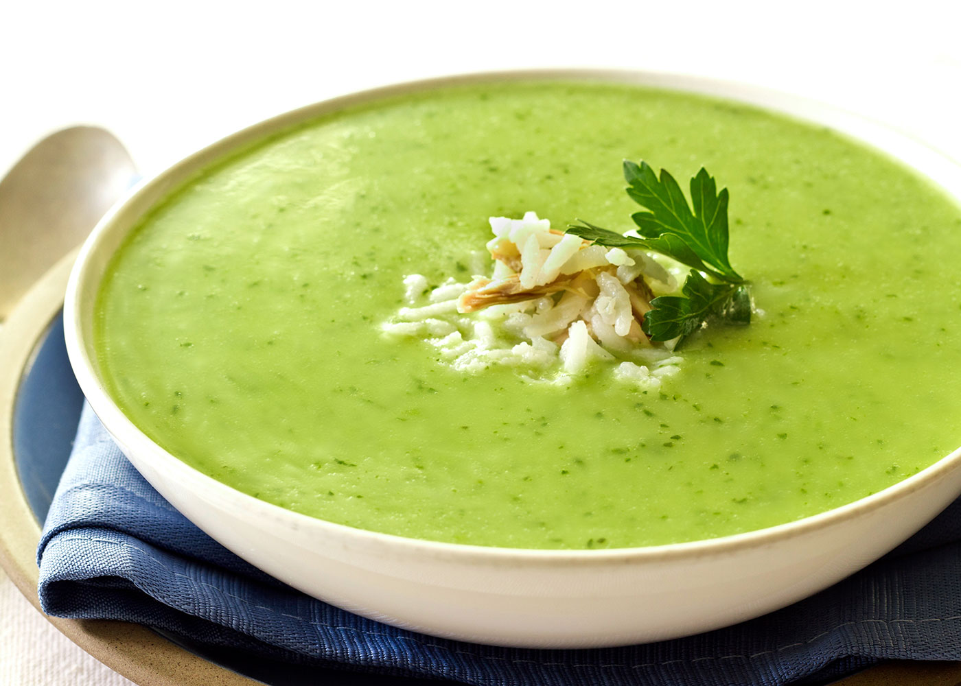 Creamy Parsley Soup with Chicken and Rice in a bowl