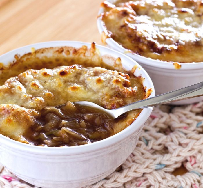 French Leek and Onion Soup with cheese