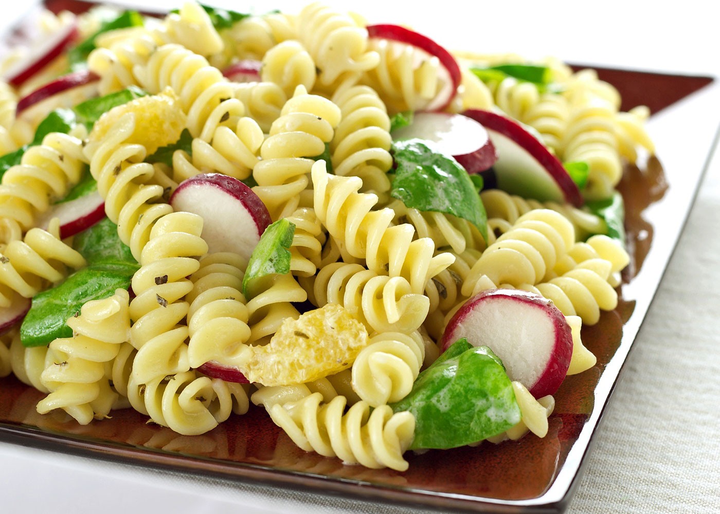 Cool Mediterranean Pasta with radishes and oranges
