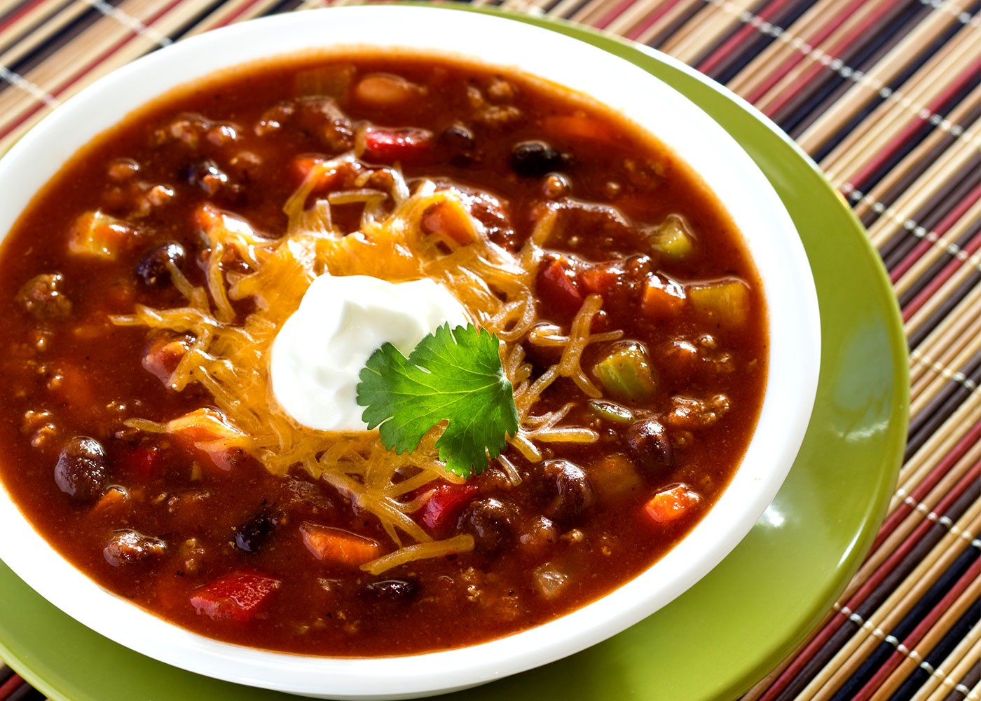 Caramelized Vegetable and Beef Chili in a bowl