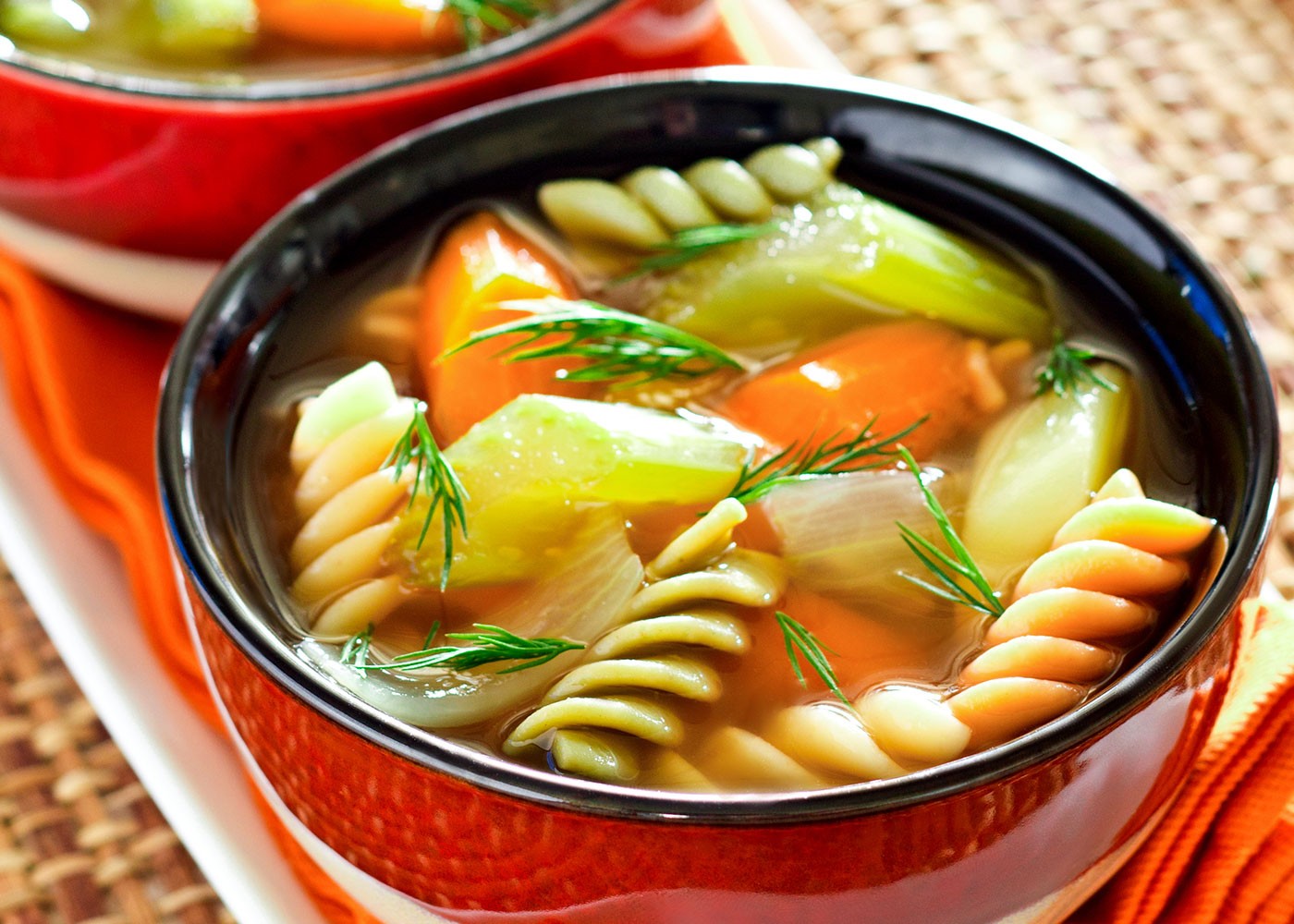 Hearty Vegetable and Rotini Soup in a bowl