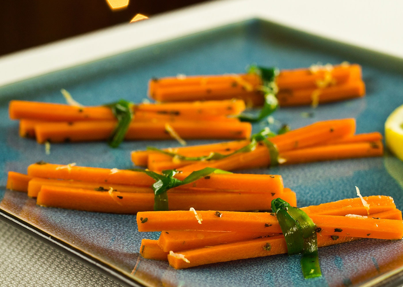 Lemon Basil Carrot Bundles on a plate