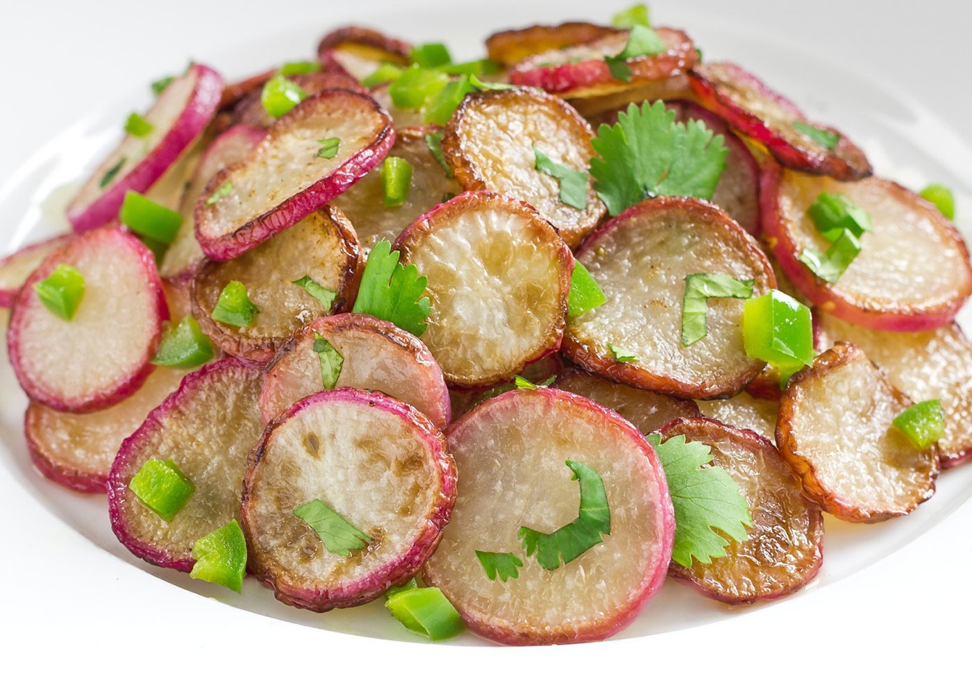Sauteed Peppery Radish Slices on a plate