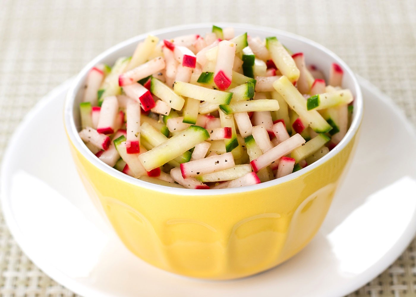 Radish Cucumber Salsa in a bowl