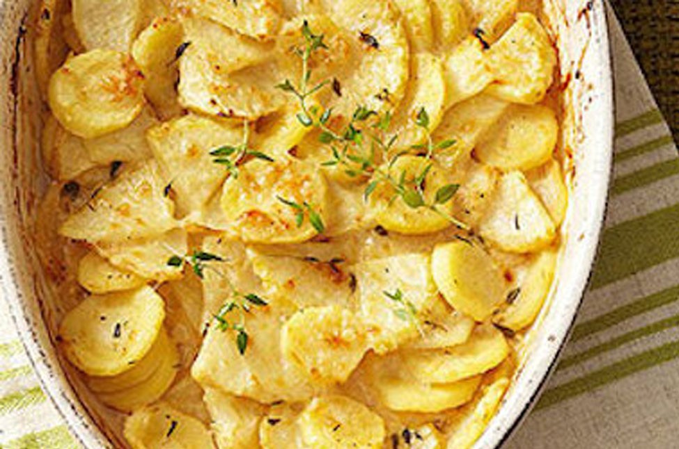 Scalloped parsnips in a bowl