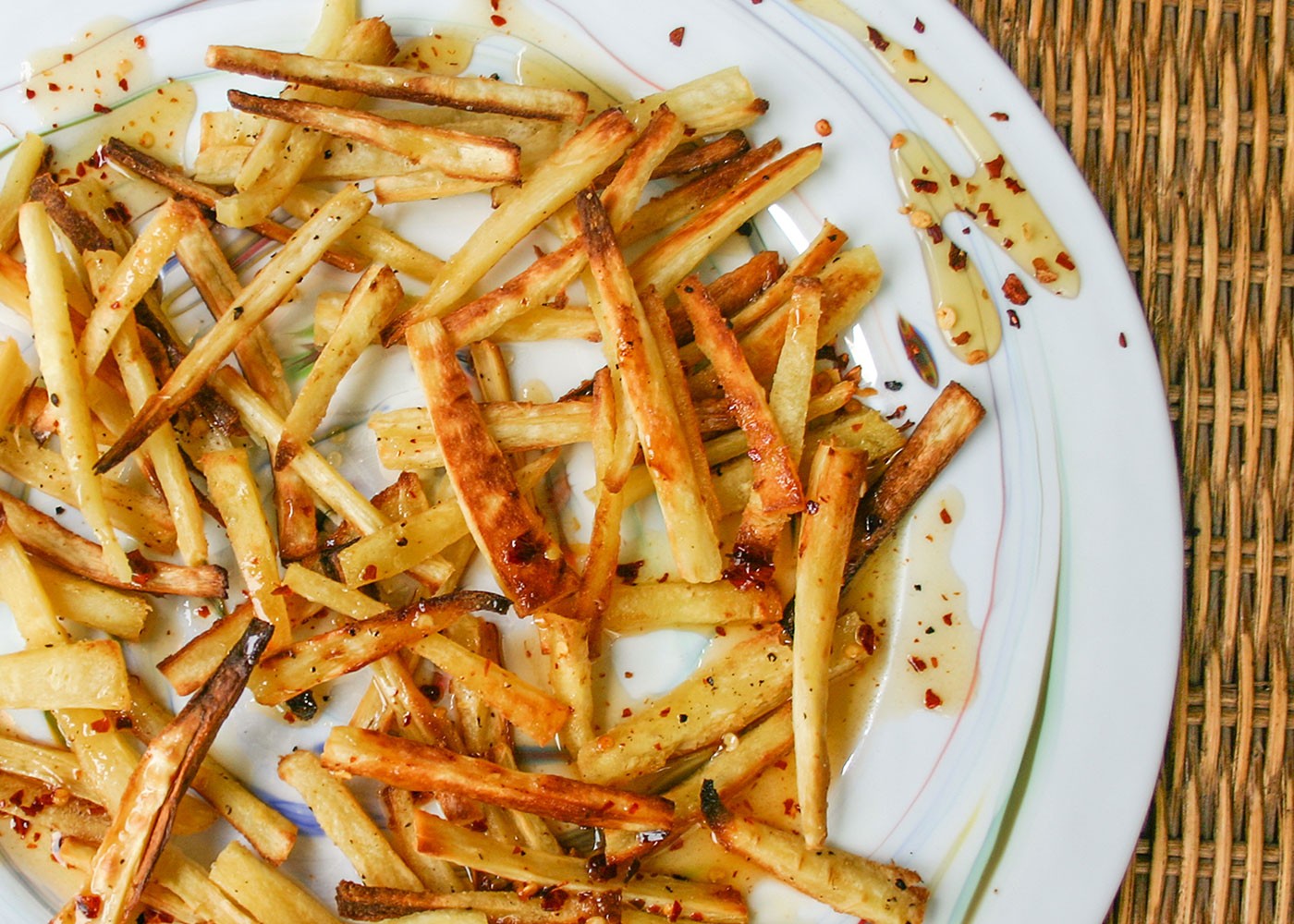 Spicy Honey Glazed Parsnips on a plate