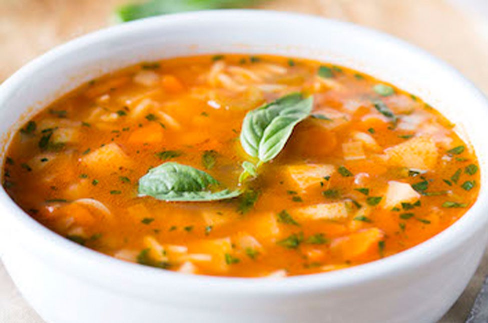 Tomato-Basil Vegetable Soup in a bowl