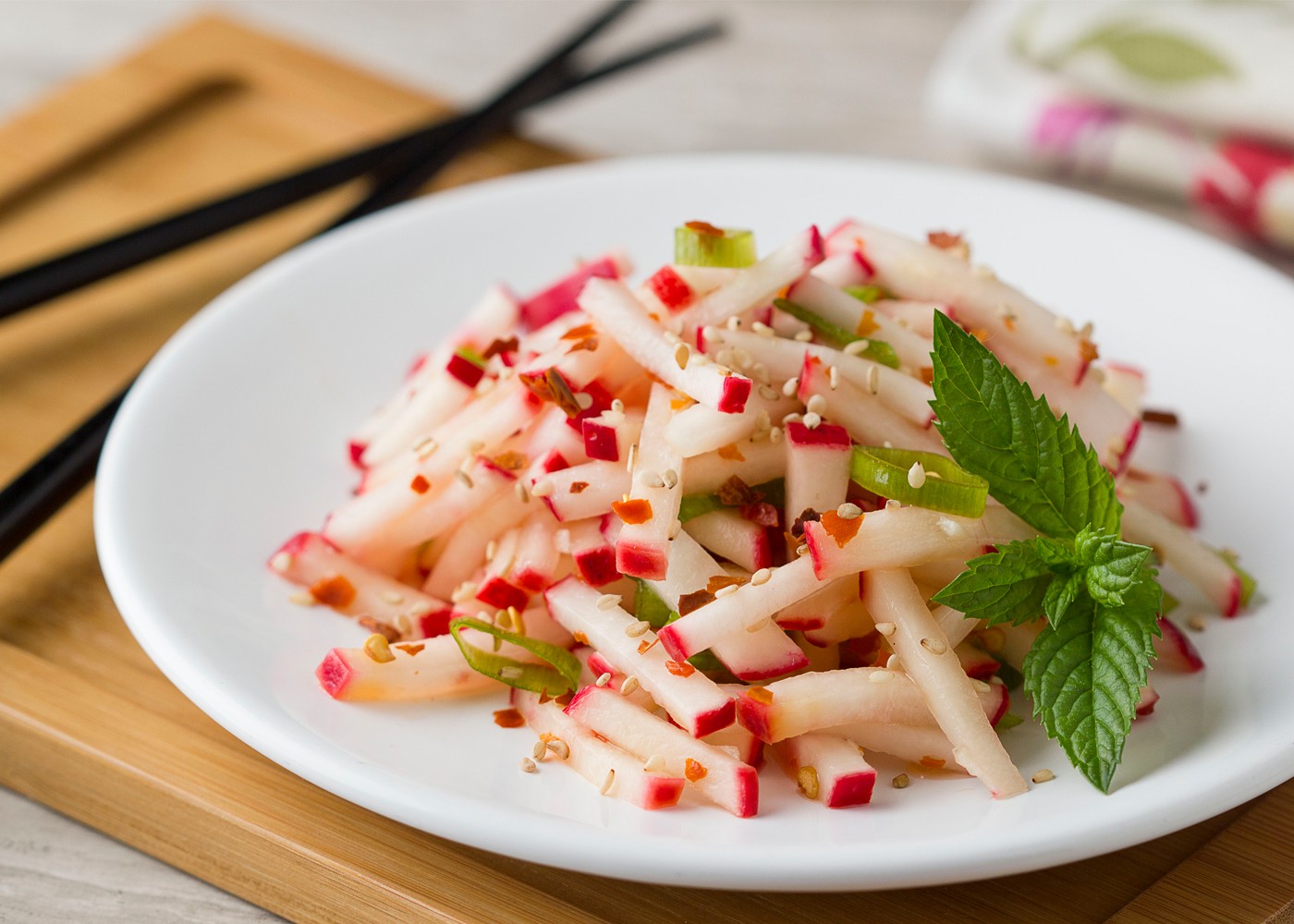 closeup of Korean radish salad