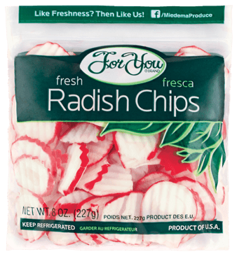 Closeup of For You Radish Chip bag